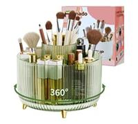 fanado 360° Rotating Makeup Organiser, Makeup Brush Holder, 5 Compartment Makeup and Skincare Storage for Vanity, Desktop, Bathroom (Clear Green)