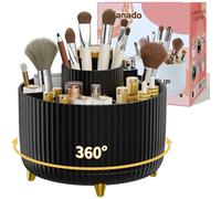 fanado 360° Rotating Makeup Organiser, Makeup Brush Holder, 5 Compartment Makeup and Skincare Storage for Vanity, Desktop, Bathroom (Black)