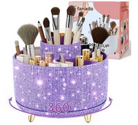 fanado Bling Diamond Makeup Brush Holder, 360° Rotating Makeup Organizer, 5 Slot Make up Brushes Cup for Countertop, Storage for Cosmetics Pen Eyeliner Skincare on the Vanity (Diamond Purple)