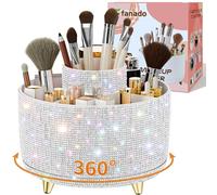 fanado Bling Diamond Makeup Brush Holder, 360° Rotating Makeup Organizer, 5 Slot Make up Brushes Cup for Countertop, Storage for Cosmetics Pen Eyeliner Skincare on the Vanity (Diamond white)