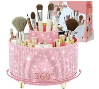 fanado Bling Diamond Makeup Brush Holder, 360° Rotating Makeup Organizer, 5 Slot Make up Brushes Cup for Countertop, Storage for Cosmetics Pen Eyeliner Skincare on the Vanity (Diamond Pink)