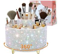 fanado Bling Diamond Makeup Brush Holder, 360° Rotating Makeup Organizer, 5 Slot Make up Brushes Cup for Countertop, Storage for Cosmetics Pen Eyeliner Skincare on the Vanity ((Diamond white AB)
