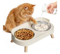 fanado Raised Cat Bowl, Elevated Cat Food and Water Bowl Set for Indoor Cats, Splash Proof with 2 Stainless Steel Pet food Bowls for Cats and Puppies, Whisker Fatigue and Dishwasher Safe - White