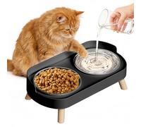 fanado Raised Cat Bowls, Elevated Cat Food and Water Bowl Set for Indoor Cats, Splash Proof with 2 Stainless Steel Pet food Bowls for Cats and Puppies, Whisker Fatigue and Dishwasher Safe - Black