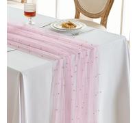 Fanami 1 Pack Pearl Table Runner -10FT Blush Pink Boho Tulle Table Runners 120 Inches Long Rustic Sheer Lace Fabric Centerpieces for Wedding Arch Birthday Party Bridal Veil Baby Shower Decorations