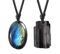 FANASY Natural Raw Crystal Necklace for Women Irregular Stone Necklaces Spiritual Gemstone Pendant with Adjustable Rope, 1.57 inch, Nylon, Labradorite