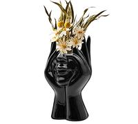 FANATAO Black Ceramic Face Vase, Unique Body Shaped Vase for Modern Home Decor, 7.48" H