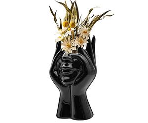 FANATAO Black Ceramic Face Vase, Unique Body Shaped Vase for Modern Home Decor, 7.48" H