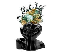 Fanatao Black Female Form Face vase, Ceramic Home Decor Art, Unique Modern Decorative Vase for Tabletop, 5.11" H