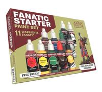 Warpaints Fanatic: Starter Set, 11 paints: 7 acrylic colours, 2 Metallics, 1 Wash, 1 Brush-On Primer, 1 Free Miniature figure and Starter Brush