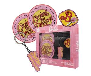 FaNaTtik Barbie™ Gift Set - Metal Pin Badge, Keyring & 2 Cork Based Coasters in Box | Official Licensed Merchandise