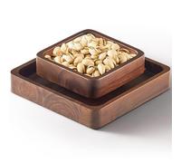 FANATU Wood Pistachio Snack Bowl with Shell Storage, Double Dish Holder Nut Bowl Pedestal for Sunflower Seed, Peanut, Cherries, Edamame (Walnut)