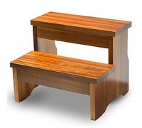FANATU Wooden Two Step Stool, Heavy Duty 2-Step Ladder for Adults & Kids, Supports up to 450lbs for Kitchen, Bathroom or Bedside Use (Acacia Wood)