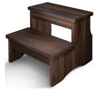 FANATU Wooden Two Step Stool, Heavy Duty 2-Step Ladder for Adults & Kids, Supports up to 450lbs for Kitchen, Bathroom or Bedside Use (Walnut Finish)