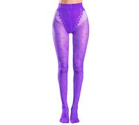FANCAME Sheer Heart Pattern Tights for Women- Plus Size Pantyhose with Bikini Crotch, Stretchable & 8+ Colors for Dresses, Purple, 4X-Large-6X-Large Plus Extra Tall