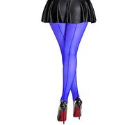FANCAME Women's Sheer Tights - Back Seam Pantyhose with Reinforced Toe & Cuban Heel, Plus Size Stockings, Blue, 4X-Large-6X-Large Plus Extra Tall