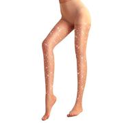 FANCAME Women's Sparkle Stockings, Sheer Tights Party Rhinestone Pantyhose, Nude, L