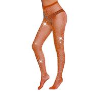 FANCAME Women's Sparkly Fishnet Tights, Caramel, XL, Sheer, Tights, Rhinestone Fishnet, Glitter Party, Adult, Fashion-Conscious, Social Events, Intimate Occasions