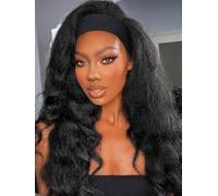 FANCEE Yaki Wavy Headband Wigs Black Kinky Straight Wear and Go Half Wig with Curly Wavy Ends for Women on the Go Synthetic Headband Blow Out Style Natural Hair Texture for Black Women