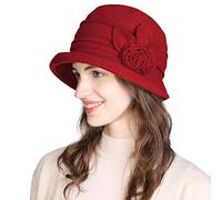 Fancet Ladies Classic 1920s Vintage Cloche Bucket Soft Felt Bowler Derby Designer Spring Winter Fashion Countries Hat Red 55-58CM