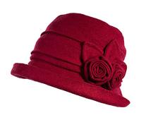 Fancet Ladies Wool Cloche Round Hat 1920s Fedora Bucket Vintage Bowler for Women Burgundy