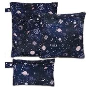 FanChose 3 Pcs Baby Wet Dry Cloth Diaper Bag, Reusable Diaper Wet Bag, Washable Diaper Nappy Bags Waterproof Travel Carry Bag, Foldable Portable Nappy Pouch, Galaxy 1