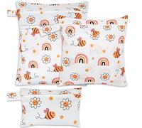 FanChose 3 Pcs Baby Wet Dry Cloth Diaper Bag, Reusable Diaper Wet Bag, Washable Diaper Nappy Bags Waterproof Travel Carry Bag, Foldable Portable Nappy Pouch, Honeybee