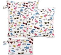 FanChose 3 Pcs Baby Wet Dry Cloth Diaper Bag, Reusable Diaper Wet Bag, Washable Diaper Nappy Bags Waterproof Travel Carry Bag, Foldable Portable Nappy Pouch, Flamingo