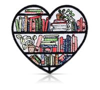 FANCIBAND 3inch Heart Shaped Bookshelf Iron On Patch - Reading Lovers Embroidered Applique Patches for Clothes Backpacks Hats Jeans Bags, Iron On & Sew On Patches for Clothing DIY for Book Lovers