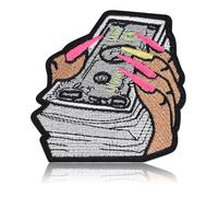 FANCIBAND 4inch holding US Dollars Money Iron On Patches for Clothes - Currency Symbol Embroidered Patch Hip Hop Appliqué, Sew On Patches for Clothing, Jeans, Backpacks, Jackets, Hats & Bags DIY Craft