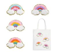 FANCIBAND 4PCS Chenille Patches Self Adhesive with Sequin Stick On Patches for Bags Cute Rainbow Patch for Backpack Hats Jeans Jacket Clothes