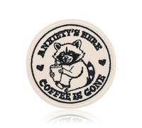 FANCIBAND Anxiety's Here, Coffee is Gone - 2.5" Raccoon Meme Embroidered Sew On & Iron on Patches for Clothing, Cute Morale Patches for Backpacks, Jackets, Hats, Jeans, Bags Funny Gift for Girls Boys
