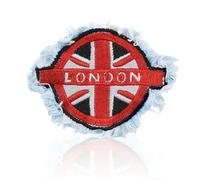 FANCIBAND British Landon Denim Patches for Jackets - 3.5inches Sew On Patch Retro Union Jack Round Embroidered Patch with Fringe Applique Patches for Jeans Bags Hats Backpacks Repair DIY Decoration