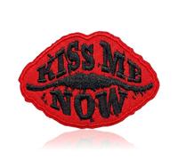 FANCIBAND Kiss Me Now Lips Iron On Patch - Red Black Bold Embroidered Applique | Heat Seal Patch for Jeans, Jackets, Bags & Hats | Sassy Retro Streetwear Aesthetic Gifts