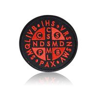 FANCIBAND Saint Benedict Medal Embroidered Patch - 3.15" Red and Black Round Catholic Saint Benedict Cross Emblem Iron On/Sew On Morale Patches for Backpacks, Jackets, Hats, Jeans DIY Accessories