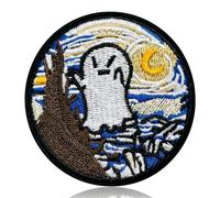 FANCIBAND Swirling Night Ghost Embroidery Iron On Patch, Artistic Applique with Moon & Tree, 2.5" Round Decorative Patch for Jackets, Backpacks, Hats, Creative Iron On Patches for Clothes