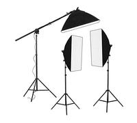 Fancierstudio Lighting Kit 2400 Watt Professional Video Lighting Kit With Three Softbox Lights, Boom Arm Hairlight Softbox, Lighting Kit for Studio Photography and Continuous Lighting (9004SB2)