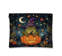 Fanciful Amphibian Witch Pumpkins Autumn Theme Halloween Makeup Bag 7x9 Inch