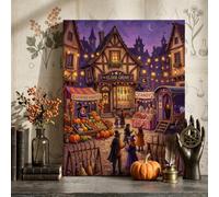 Fanciful Autumn Harvest Market Pumpkins Canvas Wall Art 12x16
