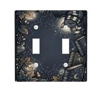 Fanciful Bat And Spellbook Autumn Decor Double Light Switch Cover Plate