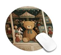 Fanciful Bear Design Mouse Pad, Brown Plush Toy Theme for Fall Holidays, Artistic Vintage Style Desk Accessory, Non-Slip Gaming Mouse Pad for Home Office Workstation Round 8x8 Inch