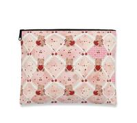 Fanciful Bear Makeup Bag, Peach Cherries Pattern Cosmetic Travel Pouch for Women, Portable Small Canvas Zipper Organizer, Valentine'S Day Skincare Toiletry Bag, Peach, 7x9 Inch, Bear