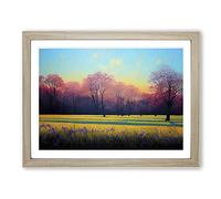 Fanciful Bluebell Field Sunrise Framed Print | A3 Oak Framed Wall Art | Ready to Hang | Modern Landscape Picture | Living Room Bedroom Lounge Office