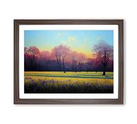 Fanciful Bluebell Field Sunrise Framed Print | A4 Walnut Framed Wall Art | Ready to Hang | Modern Landscape Picture | Living Room Bedroom Lounge Office