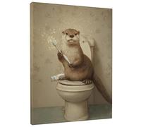 Fanciful Brown Otter Canvas Wall Art, Cute Bathroom Decor, Fun Animal Print for Living Room, Bedroom, Bathroom, Playroom, Home Aesthetic 16x20 Inch