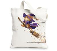 Fanciful Canvas Tote Bags, Cute Cat Wizard Design Reusable Grocery Bags, Lightweight Washable Shoulder Strap Canvas Bags for Gym Outdoor Travel Beach Picnic 13x15 Inch