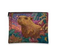 Fanciful Capybara Makeup Bag, Colorful Mosaic Animal Cosmetic Travel Bags for Women, Portable Zipper Pouch, Nature-inspired Toiletry Organizer, Gift for Summer Festivals, Colorful, 7x9 Inch