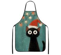 Fanciful Cat Apron for Cooking, Black Christmas Kitty Design Kitchen Apron for Holiday Baking, Adult Chef Work with Fun Hol, Black, 24x31 Inch