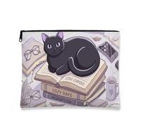 Fanciful Cat Cosmetic Bag, Cozy Days Vintage Makeup Pouch for Women, Portable Canvas Zipper Organizer, Perfect for Winter Relaxation, Black, 7x9 Inch, Cat