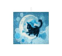 Fanciful Cat Dish Drying Mats For Kitchen Counter, Blue Fantasy Absorbent Dish Drainer Rack Mat, Magical Microfiber Drying Pad For Kitchen Counter Coffee Bar Protector 16x18 Inch